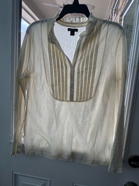 American Living Cream Pintuck Bib Blouse